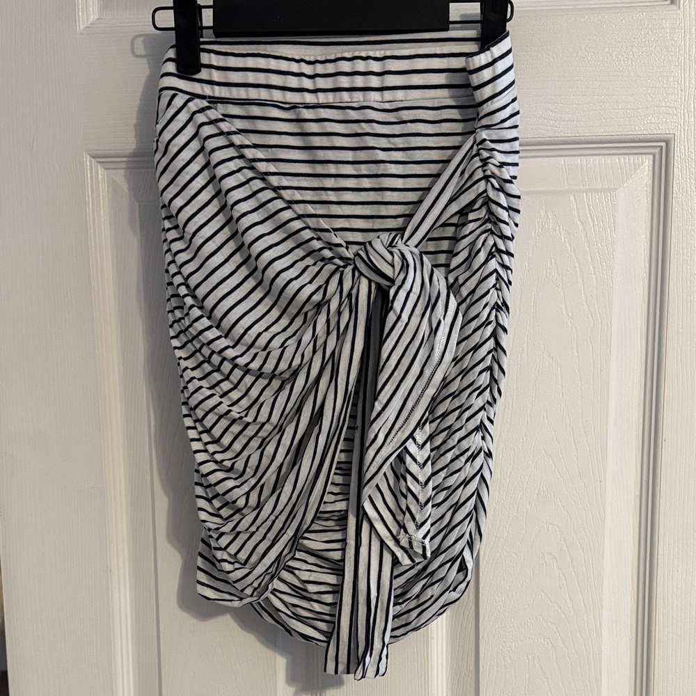 Sundry Black and White Striped Asymmetrical Skirt